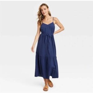 Linen Navy Blue Maxi Dress